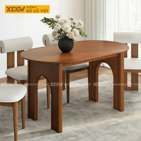 Mẫu Bàn Ăn Phòng Bếp Gỗ Sồi Mỹ Mặt Oval Chân Chữ U Độc Đáo