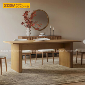 Mẫu Bàn Ăn Phòng Bếp Gỗ Sồi Mỹ Thiết Kế 2 Chân Ốp Chỉ Dọc
