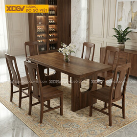 Mẫu Bàn Ghế Ăn Gỗ Óc Chó Phối Chân Phong Cách Nhật Tối Giản