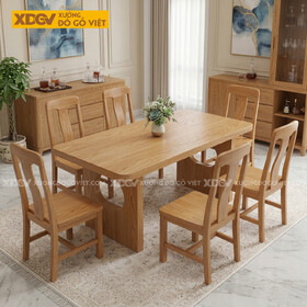 Mẫu Bàn Ghế Ăn Gỗ Sồi Mỹ Phối Chân Phong Cách Nhật Tối...