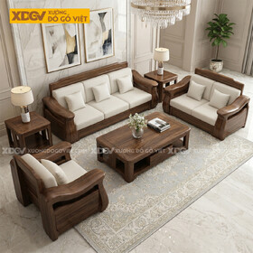 Mẫu Bàn Ghế Sofa Gỗ Óc Chó Chân Thấp Tay Uốn Lượn Nghệ...