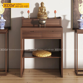 Mẫu Bàn Thờ Tôn Nghiêm Gỗ Óc Chó Phân 2 Tầng Phối Ngăn Kéo