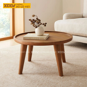 Mẫu Bàn Trà Tròn Sofa Phòng Khách Gỗ Sồi Mặt Khay Chân Côn