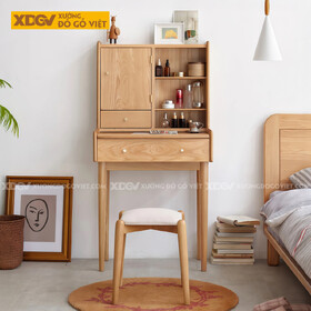 Mẫu Bàn Trang Điểm Phòng Ngủ Gỗ Sồi Chân Côn Cánh Gương Ẩn