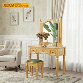 Mẫu Bàn Trang Điểm Phòng Ngủ Gỗ Gõ Đỏ Chân Tiện Phối Gương