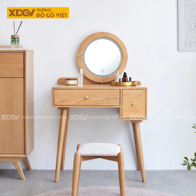Mẫu Bàn Trang Điểm Phòng Ngủ Gỗ Sồi Chân Côn Góc Bo Mềm Mại