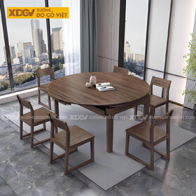 Mẫu Bộ Bàn Ăn Hiện Đại Gỗ Óc Chó Công Năng Mặt Bàn Mở Rộng