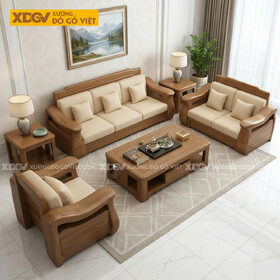 Mẫu Bộ Bàn Ghế Sofa Gỗ Sồi Thời Thượng Chân Ngắn Vững Chãi