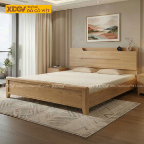 Mẫu Giường Ngủ Hiện Đại Gỗ Sồi Mỹ Chân Cao Kèm Kệ Đầu Giường