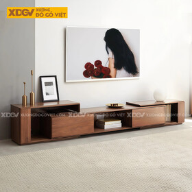 Mẫu Kệ Để Tivi Gỗ Óc Chó Hiện Đại Bố Cục Mở Kết Hợp Hộc Kéo