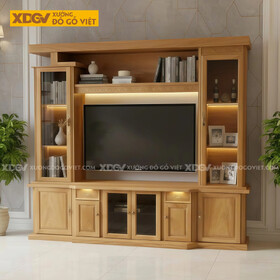 Mẫu Kệ Để Tivi Kết Hợp Tủ Gỗ Gõ Đỏ Hoa Văn Zic Zắc Cánh Kính