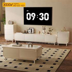 Mẫu Kệ Để Tivi Phòng Khách Gỗ Cao Su Tối Giản Bo Góc Mềm Mại