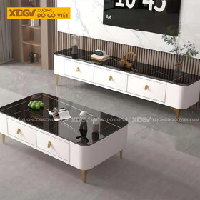 Mẫu Kệ Để Tivi Phòng Khách Gỗ Công Nghiệp Mặt Đá Chân Cao