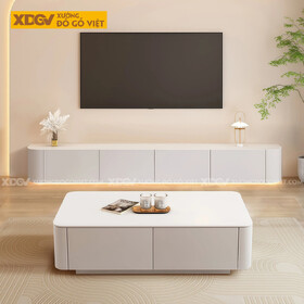 Mẫu Kệ Để Tivi Phòng Khách Gỗ MDF Bo Cạnh Tinh Tế Mềm Mại