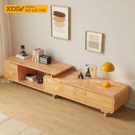 Mẫu Kệ Để Tivi Trưng Bày Gỗ Cao Su Cơ Chế Đẩy Trượt Mở Rộng