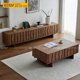 Mẫu Kệ Để Tivi Veneer Sồi Họa Tiết Nổi Lượn Sóng Nghệ Thuật