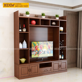Mẫu Kệ Tivi Gỗ Sồi Mỹ Kết Hợp Tủ Nhiều Hộc Đựng Và Kệ Trên