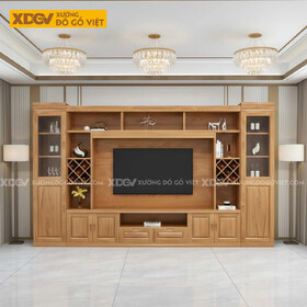 Mẫu Kệ Tivi Kèm Tủ Gỗ Gõ Đỏ Lưu Trữ Lớn Phối Tủ Cánh Kính