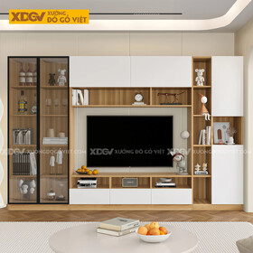 Mẫu Kệ Tivi Kết Hợp Tủ Gỗ MDF Đa Tầng Kính Cường Lực Bền Bỉ
