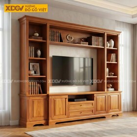 Kệ Tivi Kèm Tủ Trưng Bày Gỗ Gõ Đỏ Nhiều Ngăn Lưu Trữ Đa Dạng