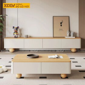 Mẫu Kệ Tivi Trưng Bày Gỗ Cao Su Thiết Kế Chân Tròn Độc Đáo