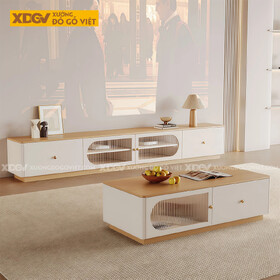 Mẫu Kệ Tivi Trưng Bày Phòng Khách Gỗ MDF Cánh Kính Trung Tâm