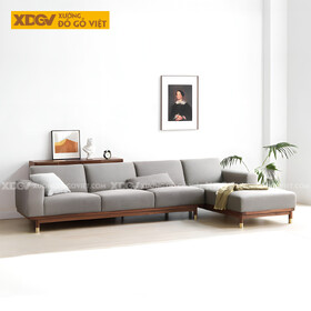Mẫu Sofa Gỗ Sồi Phòng Khách Bọc Nệm Xám Dày Cao Cấp