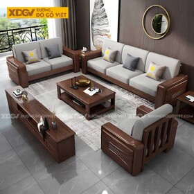Mẫu Sofa Phòng Khách Gỗ Lim Bo Góc Tay Bản To Kẻ Rãnh Đẹp