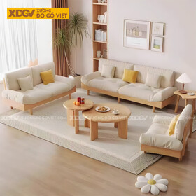 Mẫu Sofa Văng Phòng Khách Gỗ Cao Su Bọc Nệm Dài Cao Cấp