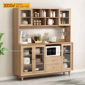 Mẫu Tủ Chén Bát Gỗ Sồi Lưu Trữ Lớn Phối Tủ Kèm Dãy Ngăn Kéo