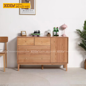 Mẫu Tủ Để Chén Bát Phòng Bếp Gỗ Sồi Dạng Hộp Phối Ngăn Kéo