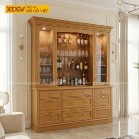 Tủ Để Rượu Gỗ Gõ Đỏ Tân Cổ Điển Phối Ngăn Kéo Siêu Lưu Trữ