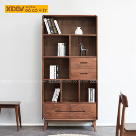 Mẫu Tủ Để Sách Gỗ Óc Chó Chân Vuốt Phối Kệ Mở Bố Cục Độc Đáo