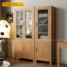 Mẫu Tủ Để Sách Gỗ Sồi Mỹ Phối Cánh Kính Kèm Tủ Kín Phía Dưới
