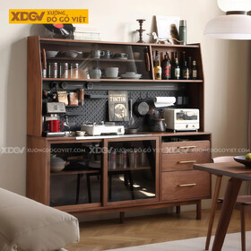 Mẫu Tủ Đựng Chén Bát Gỗ Óc Chó Lưu Trữ Phân Tầng Khoa Học