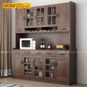 Mẫu Tủ Đựng Chén Bát Gỗ Veneer Sồi Thiết Kế Tủ Kính Chia Ô