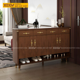 Mẫu Tủ Giày Chân Thấp Gỗ Sồi Tự Nhiên Tay Nắm Kim Loại Vàng