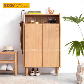Mẫu Tủ Giày Mini Gỗ Sồi Tự Nhiên 2 Cánh 4 Tầng Có Kệ Trên