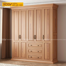 Mẫu Tủ Quần Áo Phòng Ngủ Gỗ Gõ Đỏ Phối Chỉ Phào Kèm Ngăn Kéo