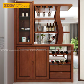 Mẫu Tủ Rượu Gỗ Cao Su Cánh Kính Phối Kệ Rượu Vang Tiện Nghi