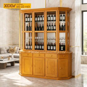 Mẫu Tủ Rượu Gỗ Gõ Đỏ Gấp Cạnh Kèm Cánh Phối Kính Độc Đáo