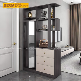 Mẫu Tủ Rượu MDF Đa Năng Kết Hợp Kệ Trang Trí Gương Soi Lớn