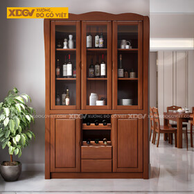 Mẫu Tủ Rượu Trưng Bày Gỗ Cao Su Kệ Rượu Ngăn Kéo Trung tâm