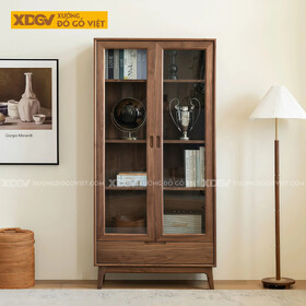 Mẫu Tủ Sách Gỗ Óc Chó Kèm Ngăn Kéo Kết Hợp Chân Vuốt Độc Đáo