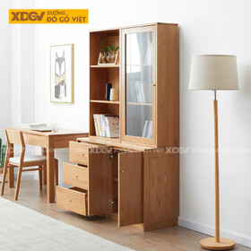 Mẫu Tủ Sách Tối Giản Gỗ Sồi Mỹ Phối Cánh Kính Tối Ưu Lưu Chữ