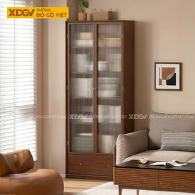 Mẫu Tủ Sách Văn Phòng Gỗ Sồi Kết Hợp Kính Sọc Mờ Sang Trọng
