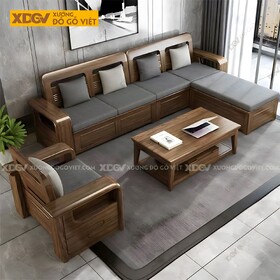 Sofa Gỗ Sồi 4 Món Tay Bo Góc L Cho Nhà Phố Chung Cư