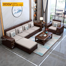 Sofa Phòng Khách Gỗ Lim Á Đông Tay Tựa Tích Hợp Ngăn Kéo