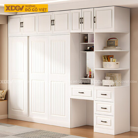 Tủ Áo Cao Su Trắng Cửa Lùa Kết Hợp Bàn Trang Điểm Tiện Lợi