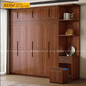 Tủ Áo Gỗ Căm Xe Kịch Trần Tay Âm Kết Hợp Bàn Trang Điểm